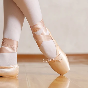 Din Satin Superioară Cu Panglică Fete Femei Roz Profesional Pantofi de Balet, Dans Pantofi Cu Deget de la picior Tampoane