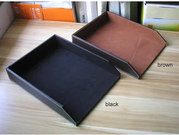A4 piele din lemn, birou fișier document tava hartie de revista cutie de masă organizator de documente tava accesorii titularul negru 225A
