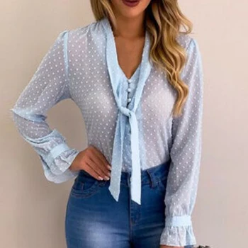 Noua Moda Femei 2020 Primăvară de Moda cu Maneci Lungi V-neck Tricou Roz Birou Bluza Slim Topuri Casual Femei Plus Dimensiune