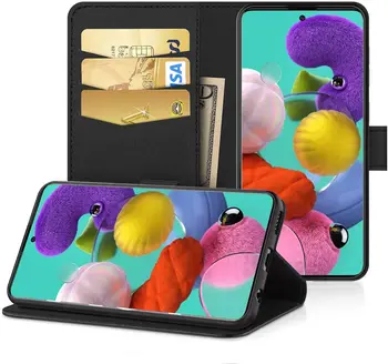EasyAcc Caz pentru Samsung Galaxy A51 PU Piele Sintetica cu Suport Card si Pliabil Caz cu Stand Funcția Wallet Cover