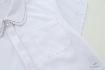 Fete drăguț Japoneză Scoala Uniforme Fete JK Alb Bluza Straturi Duble Peter Pan Guler Camasa cu Maneci Scurte Topuri