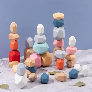 Lemn, Piatră Jenga Bloc Creative Stil Nordic Stivuire Joc Curcubeu De Echilibrare Montessori Jucării Pentru Copii Pentru Copii Cadouri