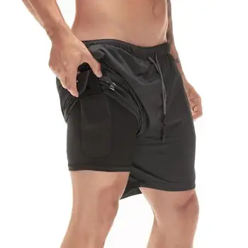 Barbati 2 in 1 pantaloni Scurți de Securitate Buzunare de Agrement pantaloni Scurți Uscare Rapidă Sport pantaloni Scurți Built-in Buzunare Solduri Hiden Buzunare cu Fermoar