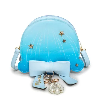 MSMO Pastelate Ocean Meduze Sac de Drăguț Lolita Fata Albastru Marin Papion Pearl de Culoare Umăr Geanta Cross Body Ghiozdan Geanta Messenger