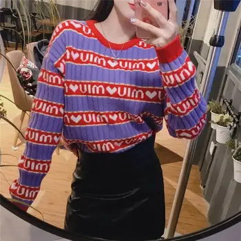2021 coreean scrisoare Roz pulover brand de lux M**m** scurte pulover de lână scrisoare maneci lungi, tricotat top 2020 pulover femei