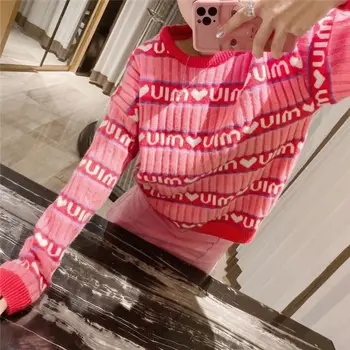 2021 coreean scrisoare Roz pulover brand de lux M**m** scurte pulover de lână scrisoare maneci lungi, tricotat top 2020 pulover femei