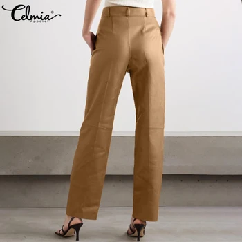Femei PU Piele Pantaloni 2021 Celmia de Moda de Înaltă Talie Pantaloni sex Feminin Casual Vrac Solid Buzunare Streetwear Lung Pantalon Femme