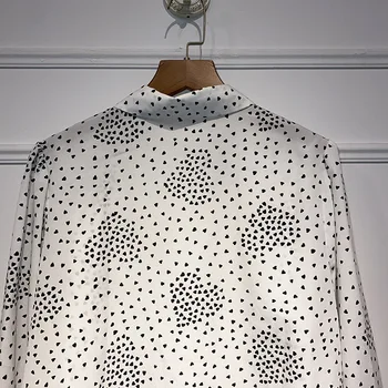 Toamna Bluza Femei Inima Imprimate Casual cu Maneci Lungi Guler de Turn-down Butoane Lady Shirt