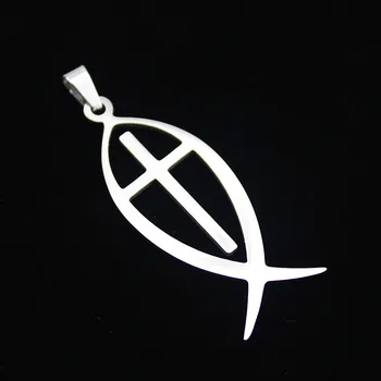 Fierbinte de vânzare 10BUC inox cruce formă de pește pandantiv colier Isus pește cruce colier lanț pulover bijuterii cadou