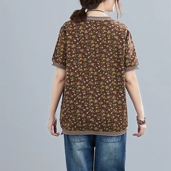 Camisas Mujer De Epocă Florale Imprimare V Gât Lenjerie De Pat Tricouri Femei Maneci Scurte, Buzunare Largi Bluze Plus Dimensiune Femei Îmbrăcăminte