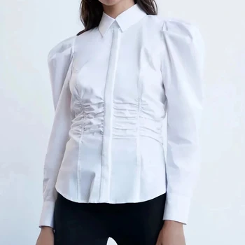 Femei Topuri si Bluze Casual Solidă Maneca Lunga Rever Cardigan Subțire Cămașă coreea Moda Femei Toamna Za Alb Topuri Streetwear