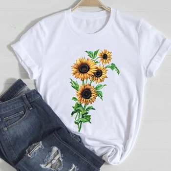 Tricouri Femei Estetică Floarea-soarelui de Primăvară Călătorie de Vară 2021 Dulce Haine Drăguț Grafic Tricou Top Lady Print Feminin Tee T-Shirt