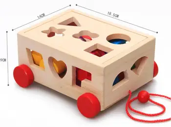 Candice guo Montessori din lemn jucărie joc de copil geometrie gaura cosul de inteligență trageți mașina caseta meciului forma clădire din blocuri de lemn cadou 1 buc