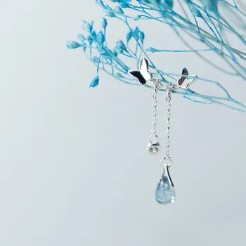 S925 Argint Culoare Coreea Moda Dulce Fluture Albastru Picătură De Cristal Cercei Stud Bijuterii Pentru Femei, Fiica Doamnei Cadou