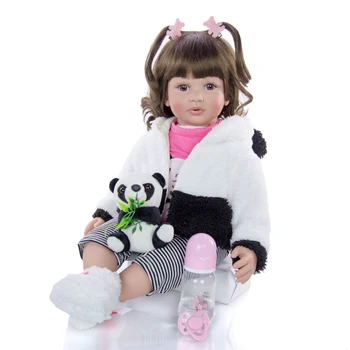 KEIUMI Nou Renăscut Baby Doll Panda Drăguț Copil 60cm Silicon Vinil Realist Copil Nou-născut Renăscuți Bucle adauga 2 buc Haine Gratis