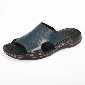 POLALI Bărbați Papuci de casă 2019 casual plat papuci de plaja barbati pantofi de vara din Piele sandale de dimensiuni mari 38-48