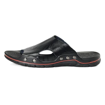 POLALI Bărbați Papuci de casă 2019 casual plat papuci de plaja barbati pantofi de vara din Piele sandale de dimensiuni mari 38-48