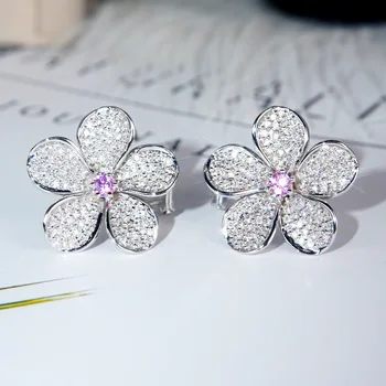 De înaltă calitate zircon alb Platinum Roz Plin de zircon Floare Stud Cercei pentru femeile nunta petrecere de logodna bijuterii cadou