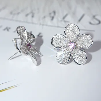 De înaltă calitate zircon alb Platinum Roz Plin de zircon Floare Stud Cercei pentru femeile nunta petrecere de logodna bijuterii cadou