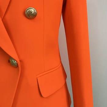 De ÎNALTĂ CALITATE, cele mai Noi 2020 Designer Sacou Femei Leu Butoane Duble Pieptul Blazer Sacou Portocaliu Neon