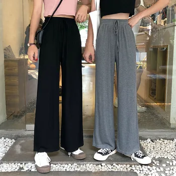 Talie Inalta femei Slăbire Pantaloni Casual Stil coreean Vrac Pantaloni Drepte Toate-meci Talie Elastic Mop Pantaloni Largi