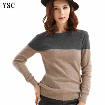 YSC stil Clasic doamnelor tricotate pulovere de lână de cașmir Gri și cămilă cusaturi maneci Lungi Ține de cald Pulovere Marimea S-XXXL