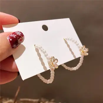 Coreea Zircon Floare Pearl Cercul C în Formă de Cercei Pentru Femei Temperament Cercei Bijuterii bijoux Cadouri