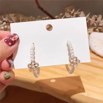 Coreea Zircon Floare Pearl Cercul C în Formă de Cercei Pentru Femei Temperament Cercei Bijuterii bijoux Cadouri