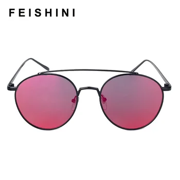 Feishini galben Obiectiv Punk Rotund ochelari de Soare pentru Femei Brand de Lux de Designer Shades Ochelari de Soare Clar Bărbați Metal Ochelari Vintage negru