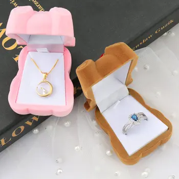 2 bucati frumoase de Catifea cutie de cadou drăguț urs caseta de bijuterii caseta de inel de nunta Colier Inel Caz Cercei Suport pentru bijuterii display