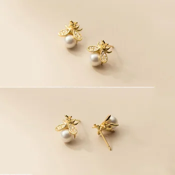 VREA Argint 925 Albine Drăguț Stud Perla Cercei pentru Femei de Moda coreeană Veritabil 925 Sterling Silver Nunta Insecte Bijuterii Cadou 5079