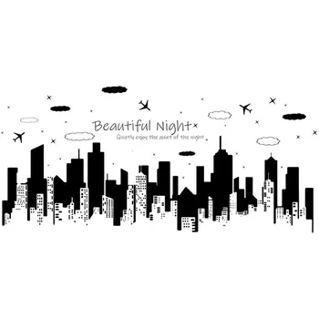 Noapte înstelată Oraș Noapte Frumoasa Autocolant de Perete Moderne, creative, decorațiuni Murale camera de zi canapea Artă tapet autocolante