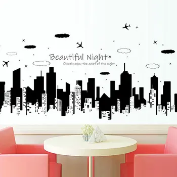 Noapte înstelată Oraș Noapte Frumoasa Autocolant de Perete Moderne, creative, decorațiuni Murale camera de zi canapea Artă tapet autocolante