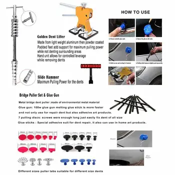 Instrumente de Paintless Dent de Reparare tija carlige lampa LED Auto Grindină Extractorul de Ridicare Tija de Îndepărtare Tab Ciocan Tool Kit adeziv