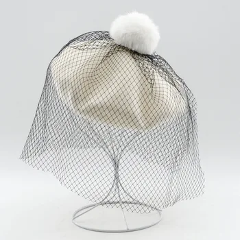 01909-HH0043 de iarnă lână cald Voal dantela Real pompon de iepure multe culori doamna bereta bereta pe cap femeile de agrement pălărie de Dovleac