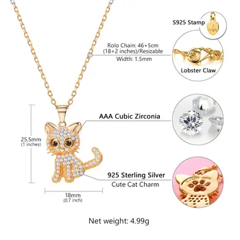 U7 Pisica Drăguț animale de Companie Pandantive Feliuta Lanț de Aur de Culoare CZ Argint 925 Animal Coliere pentru Femei Bijuterii pentru Fete, Cadouri Nou SC149