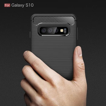 IPAKY Fibra de Carbon TPU caz de Telefon Pentru Samsung Galaxy S10 /S10 lite Silicon Moale Periat Textura de Protecție Caz Acoperire S10 Cazuri