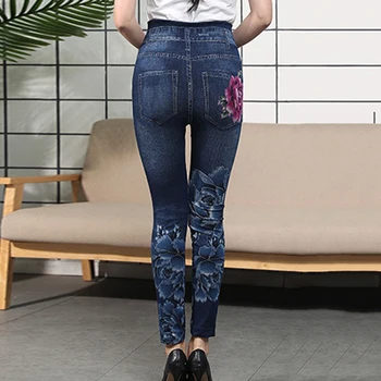 Femei Termică Jambiere Tipărite de Înaltă Talie Jambiere Elastice Denim Blugi Doamnelor fără Sudură Print Floral Sexy Plin Pantaloni