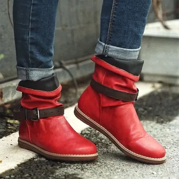 MCCKLE Femeile Plat Glezna Cizme Casual Femei Scurt Pantofi din Piele Pu Cataramă Feminin Încălțăminte 2020 Doamnelor Alunecare Pe Chelsea Cizme Noi 5502