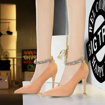 UMMEWALO Tocuri inalte Pantofi Femei Curea Glezna Design a Subliniat Toe Pompe de Femei Pantofi Doamnelor Pompe New Sosire