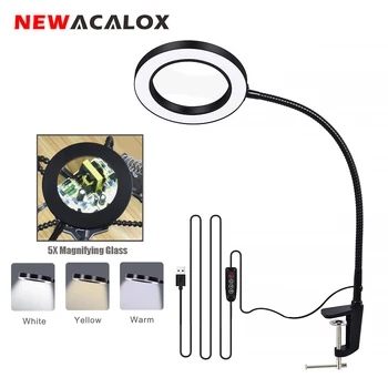 NEWACALOX USB 3X/5X Menghină de Masă cu Clemă Lupa LED Flexibil Lampa de Birou pentru Citirea de Lucru Iluminat Lupă