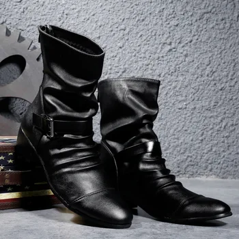 Italiană Cizme de Cowboy Barbati Pantofi Casual Motocicleta Cizme Negre Cizme de Iarna pentru Barbati din Piele de Înaltă Calitate Papuceii Botas Masculinas