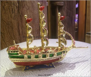 Nava Email Figurine cu Cristale de Martisor Pilula Caseta de Bijuterii Barcă Navă Cu Vele Bling Stras de Colectie cu Balamale Breloc