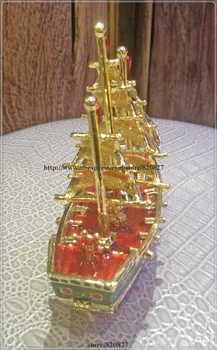 Nava Email Figurine cu Cristale de Martisor Pilula Caseta de Bijuterii Barcă Navă Cu Vele Bling Stras de Colectie cu Balamale Breloc