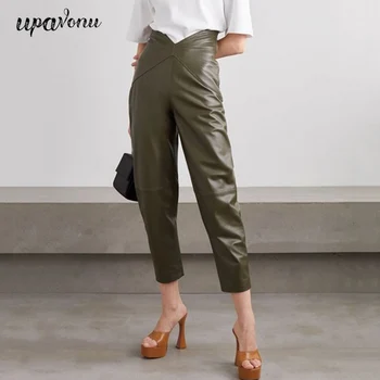 Piele PU de Înaltă Street Style pentru Femei Pantaloni cu Talie Înaltă Asimetrice, Pantaloni de Moda de sex Feminin de Îmbrăcăminte 2020 Nou Casual Pantaloni Harem