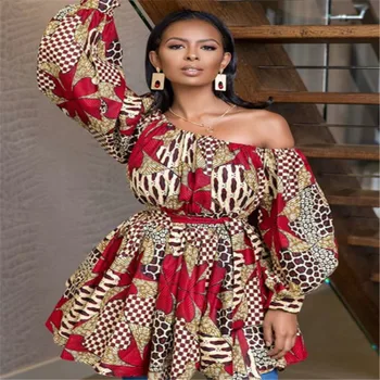 2020 Noua Moda Africană Rochii pentru Femei de Vara Înclinarea Umărului Două Porți Africa Stil de Imprimare Bogat Sus
