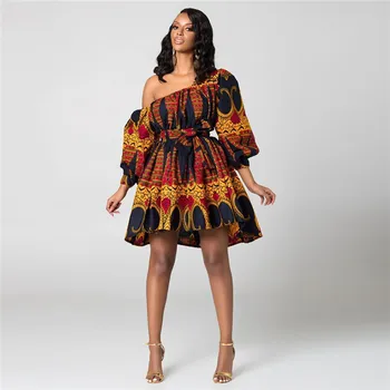 2020 Noua Moda Africană Rochii pentru Femei de Vara Înclinarea Umărului Două Porți Africa Stil de Imprimare Bogat Sus