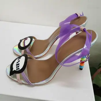 JAWAKYE Colorat fete dulci sandale cu toc femei Peep Toe Sandale Gladiator ștrasuri din mărgele cu Toc pantofi de Vara Sandalias mujer