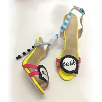 JAWAKYE Colorat fete dulci sandale cu toc femei Peep Toe Sandale Gladiator ștrasuri din mărgele cu Toc pantofi de Vara Sandalias mujer
