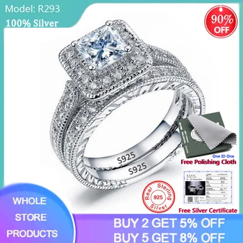 Vânzarea în pierdere! Cu Certificatul de Argint 925 Inel de Lux Zirconia verighetă cu Diamante Femei Cadou LMNZB Argint 925 Bijuterii